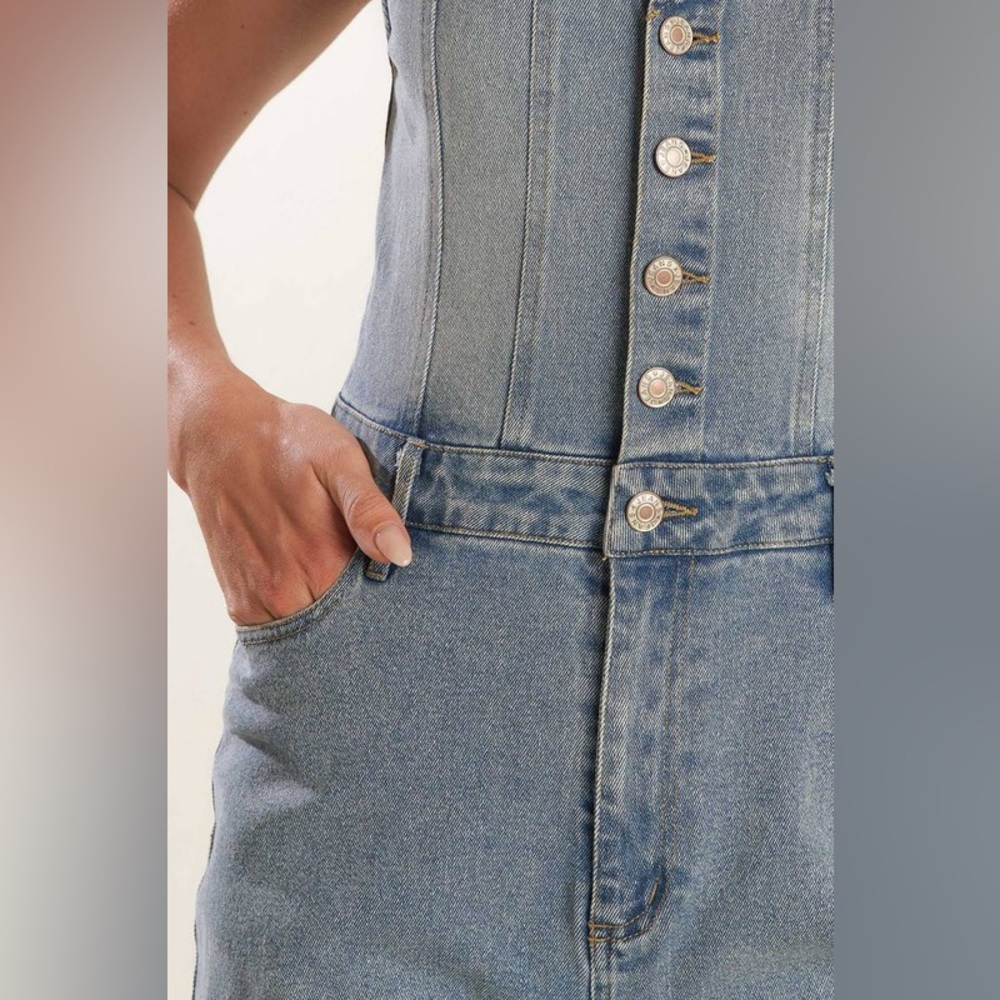Western Mid Wash Denim Jumpsuit – Wide Leg One-Piece - Picture 8 of 10